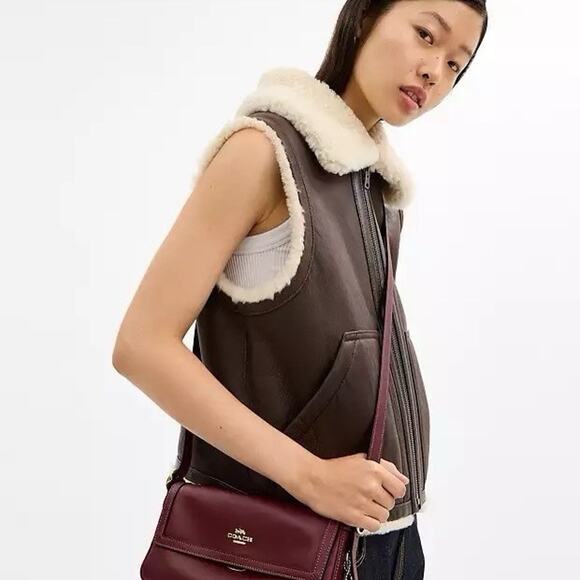 NWT Coach Etta Small Flap Shoulder Bag CCV63 Smooth leather Maroon - Picture 8 of 13